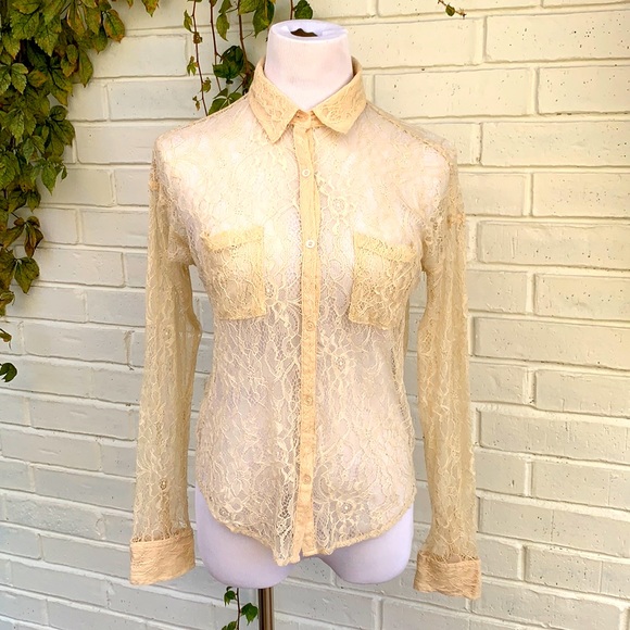 Free People Tops - Free People Sheer Lace Top Boho Cream Size XS